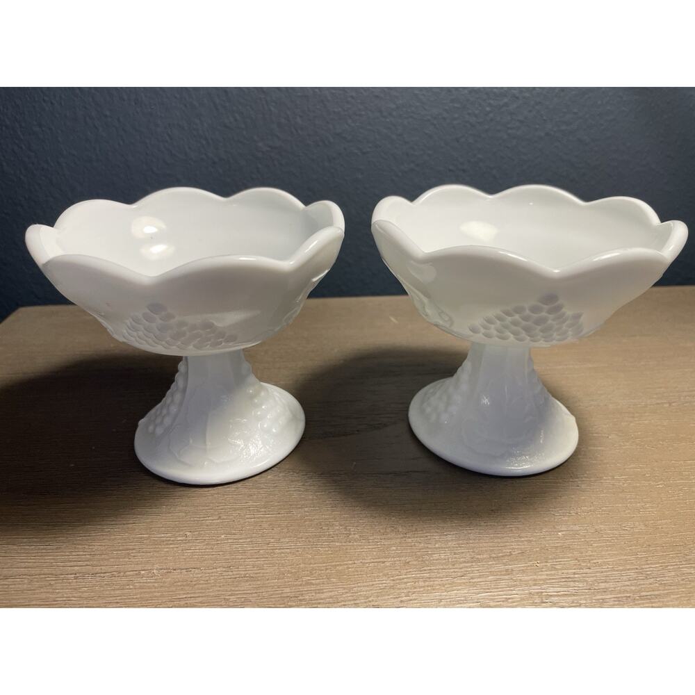 Vintage Milk Glass Grape Pedestal Candle Holders Pair 4”